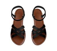 Ankle Strap Sandals for Women Flat Women Sandles Women's Summer Fashion Flat Shoes Korean Edition Sandals Roman Shoes Beach Shoes Black Leather Sandals for Women Sandals Size 2 (Black, 6)