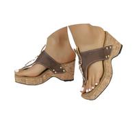 Ankle Strap Wedge Sandals for Women Ladies Wedges Women's Chunky Platform Mules with Chain Detail Comfortable Suede Like Slide Sandals with Cork Effect Black Strappy Sandal for Ladies (Coffee, 5)
