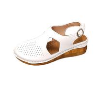 Ankle Strap Wedge Sandals for Women Summer Wedges Women's Sandals With Closed Toe Buckle Closure For Beach Casual Wear In Plus Sizes White Sandles Closed Toe Size 6 (White,7.5)