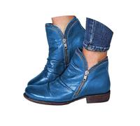 Ankle Wellies Women Boot Ladies Wellies Retro Ankle Boots for Women Womens Soft Leather Zipper Boots Leather Chunky Low Heel Short Booties Shooties for Womens Low Heel