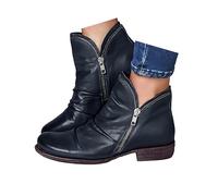 Ankle Wellies Women Boot Ladies Wellies Retro Ankle Boots for Women Womens Soft Leather Zipper Boots Leather Chunky Low Heel Short Booties Shooties for Womens Low Heel