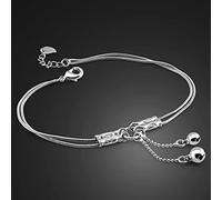 Anklet Bracelet Foot,Fashion cute girl bell anklets Women solid 925 sterling silver snake chain anklets.Contracted double chain 27cm anklets. jewelry