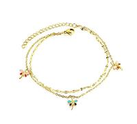 Anklet Bracelets for Women Dragonfly, Stainless Steel Anklets Double Layer Chain Gold Foot Jewelry Gifts for Friend 10Inch(26cm)