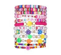 Anklet for Men Preppy Bracelets Set Colourful Heart Star Polymer Beaded Pearl Clay Stackable Charm Kidcore Aesthetic Summer Beach Layering Bracelets Jewellery for Bracelet with Adjustable Name, one