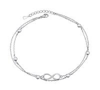 Anklet for Women S925 Sterling Silver Adjustable Foot Beaded Infinity Ankle Bracelet Anklets, 9 10 inches (Layered Infinity 9+1")