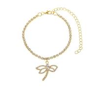 Anklets for Women Gold Plated, Tennis Chain with Cubic Zirconia Dragonfly Pendant Anklet Bracelets for Women, Length: 21+10CM