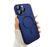 ankofave Magnetic for iPhone 15 Pro Phone Case for Women, Matte Luxury Soft Metallic Luster Design with Camera Lens Protector, Compatible with Magsafe Case for iPhone 15 Pro 6.1"-Dark Blue