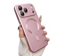 ankofave Magnetic for iPhone 17 Pro Case, with Camera Lens Protector, Compatible with Magnetic, Slim Shockproof Bumper Soft Silicone Metallic Luster Phone Case for iPhone 17 Pro, Pink