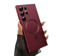 ankofave Magnetic for Samsung Galaxy S22 Ultra Phone Case for Women/Men, Matte Luxury Soft Metallic Luster Design with Camera Lens Protector, Shockproof Anti-Scratch Phone Case 6.8"-Wine Red