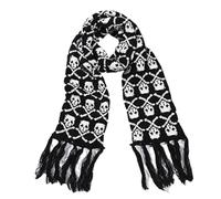 ANKOMINA Winter Warm Knitted Scarf Skull Skeleton Print Shawl Wraps Neck Warmer Tassel Fringe Scarf for Women Men Kids, Black a, One Size
