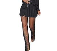 ANKOMINA Women Sexy Crystal Rhinestone Mesh Pants Hollow Out Fishnet Leggings for Rave Party Festival Club Beach Cover Up - - One size