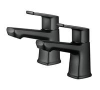 Ankoory Bathroom Basin Pillar Tap, A Pair of Bathroom Sink Taps, Modern Twin Mono Faucets for 2 Hole Basin, 1/4 Turn 2 Pcs Faucets, Solid Brass (Matte Black)