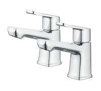 Ankoory Bathroom Basin Pillar Tap, A Pair of Bathroom Sink Taps, Modern Twin Mono Faucets for 2 Hole Basin, 1/4 Turn 2 Pcs Faucets, Solid Brass (Chrome)