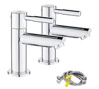 Ankoory Bathroom Basin Pillar Taps, Pair of Sink Taps for Washroom, Modern 2PCS Faucets, Hot and Cold Taps with Flexible Tails, 1/4 Turn Ceramic Disc, Quick Installation, Brass (Chrome)