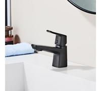 Ankoory Small Bathroom Basin Mixer Tap, Single Lever Mono Sink Tap, Vanity Cloakroom Mixer Taps for Small Basin, Modern Faucet with UK Standard Tails, 1 Hole Deck Mounted, Solid Brass, Matte Black