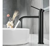 Ankoory Tall Bathroom Basin Mixer Tap, High Rise Bathroom Sink Tap for Countertop Basin, Single Lever Monobloc Faucet with High Spout, Modern Round Hot & Cold Taps with Flexible Tails (Matte Black)