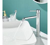 Ankoory Tall Bathroom Basin Mixer Tap, High Rise Bathroom Sink Tap for Countertop Basin, Single Lever Monobloc Faucet with High Spout, Modern Round Hot & Cold Taps with Flexible Tails (Chrome)