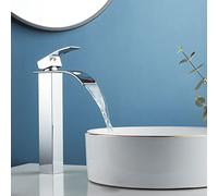 Ankoory Waterfall Bathroom Basin Mixer Tap, High Rise Bathroom Sink Tap, Mono Single Lever Tall Faucet for Counter Top Basin, Modern Square Sink Faucet with Flexible Tails, Stainless Steel(Chrome)