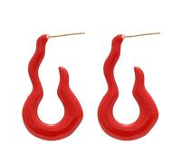 Ankora Red Minimalist Enamel Flame Earrings - Asymmetric Gourd Design with Sterling Silver Studs, Hypoallergenic Elegant Ear Jewelry for Women, Daily Wear & Office Accessories