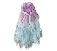 ANKROYU 1/6 Doll Wig Long Curly Gradient Colors High Elasticity Synthetic Hair for Doll Making Replacement DIY Crafting 15.5 17cm BJD Doll Accessories (Gradient Purple)