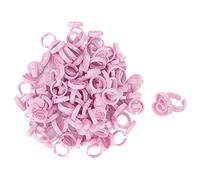 ANKROYU 100pcs Lash Glue Holder Ring Cup Eyelash Extensions Quick for Professional Eyelash Artists Pink Heart Shaped 17mm x 14mm PP Material