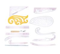 ANKROYU 12PCS Rulers with Roller Clothing Measuring Ruler Set Multifunctional Pattern Sleeve Cage Curve Ruler Durable Plastic Stainless Steel Sewing Tailor Design Tool for Designer