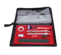 ANKROYU 17Pcs Professional Geometry Set Stainless Steel Drafting Tools with Metal Compass Protractor Rulers Pencils for Students Engineers Architects Technical Drawing Kit in Black