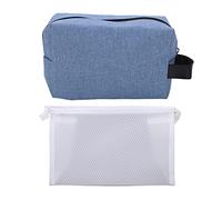 ANKROYU 2Pcs Storage Travel Cosmetic Bags Transparent Canvas Toiletry Pouch Makeup Organizer Skincare Essentials Holder for Women Men Travel Business Trip Journey PVC Canvas 4.3oz (Grey) (Blue)