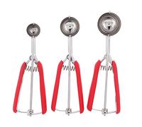 ANKROYU 3PCS Ice Cream Scoop Set Stainless Steel Cookies Scoop Watermelon Digger Meat Balls Scoop with Effort Saving Rebound Design Non Slip Handle for Ice Cream Fruit Dessert Kitc (Red)