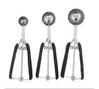 ANKROYU 3PCS Ice Cream Scoop Set Stainless Steel Cookies Scoop Watermelon Digger Meat Balls Scoop with Effort Saving Rebound Design Non Slip Handle for Ice Cream Fruit Dessert Kitc (Red) (Black)