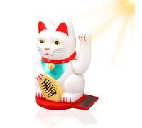 ANKROYU 4-inch Solar Powered Waving Fortune Cat, Plastic Lucky Cat Decoration with Rotating Base, Solar Induction Good Luck Cat for Home and Hotel Decor (White)