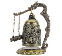 ANKROYU 5 in Mini Chinese Sytle Temple Clock, Small Carved Bronze Dragon Lock Bell Chiming Clock Ornament for Home and Office Decoration