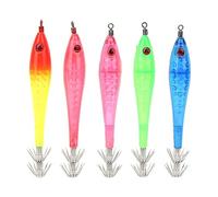 ANKROYU 5 Pack Luminous Squid Jigs Fishing Lures with Stainless Steel Hooks Glow in Dark Saltwater Bait for Octopus Cuttlefish 10cm Artificial Shrimp Lures