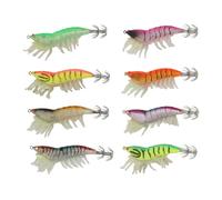 ANKROYU 8pcs Glow In The Dark Realistic Silicone Shrimp Lures with Sound Beads Fishing Baits for Squid Octopus Saltwater Fishing (3.5#)