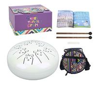 ANKROYU Alloy Steel Tongue Drum 8 Note 5.5in Chakra Tank Ethereal Lotus Handpan White Tongue Drum with Bag, Scale Sticker, Music Book, Mallets 12 Zodiac Rabbit