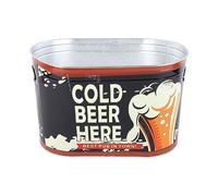 ANKROYU Beer Bucket Stylish Prevention Oval Large Capacity Champagne Ice Bucket with Side Handle for Bar Barbecues Parties Picnics and Camping Made of Iron Material (Cold Beer Here Small Type)