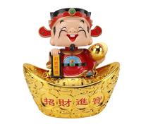 ANKROYU CAI Shen Statue 12 Inch Automatic Nodding Lucky God of Wealth Figurine Solar Powered Decor for Home Office Car Dashboard ABS Material