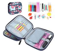 ANKROYU Crochet Set with Extended Soft Handle DIY Lace Knitting Tools Aluminum Alloy Tip Smooth Edge for Scarf Sweaters Hats 14 Sizes Blue Elephant Bag