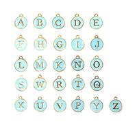ANKROYU DIY Alloy Letter Pendants 26pcs A Z Capital Alphabet Charms Round Metal Jewelry Making Supplies for Personalized Bracelets Necklaces Crafting (Sky Blue)
