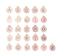 ANKROYU DIY Alloy Letter Pendants 26pcs A Z Capital Alphabet Charms Round Metal Jewelry Making Supplies for Personalized Bracelets Necklaces Crafting (Pink)