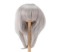 ANKROYU Doll Short Straight Wig Soft Comfortable Realistic 1/4 Doll Wigs Synthetic Hair for 18.5 21cm Head Circumference Fit Simulated Scalp Elegant Hairstyle High Temperature Sil (Silver Grey)