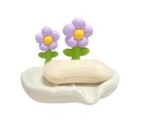 ANKROYU Flower Drain Soap Dish Elegant Self Draining Soap Holder Bathroom Countertop ABS Plastic Soap Box White 14x10x10 5cm Cute Home Decor (Violet)