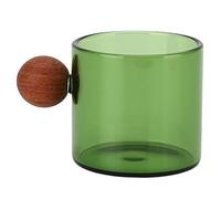 ANKROYU Glass Coffee Cup Clear Heatproof Glass Coffee Mug with Wooden Ball Handle for Office Bar Party (Green)
