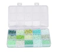 ANKROYU Glass Seed Beads 15 Color Assorted Vibrant Shiny DIY Craft Beads for Jewelry Making Bracelets Necklaces Anklets Rings Plastic Box Packaging 17.4 x 10.2 x 1.8cm (Light Green)