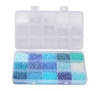 ANKROYU Glass Seed Beads 15 Color Assorted Vibrant Shiny DIY Craft Beads for Jewelry Making Bracelets Necklaces Anklets Rings Plastic Box Packaging 17.4 x 10.2 x 1.8cm (Blue)