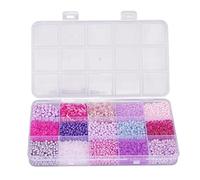 ANKROYU Glass Seed Beads 15 Color Assorted Vibrant Shiny DIY Craft Beads for Jewelry Making Bracelets Necklaces Anklets Rings Plastic Box Packaging 17.4 x 10.2 x 1.8cm (Light Purple)