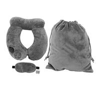ANKROYU Inflatable Travel Pillow Set 4PCS Ultra Soft Portable Comfortable U Shape Neck Support Pillow for Long Flights Office Naps Trains Cars Blue Gray PVC Material 32x30x10cm (Milk Tea Color)