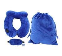 ANKROYU Inflatable Travel Pillow Set 4PCS Ultra Soft Portable Comfortable U Shape Neck Support Pillow for Long Flights Office Naps Trains Cars Blue Gray PVC Material 32x30x10cm (Blue)