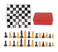 ANKROYU International Chess Set with Iron Storage Box Portable Travel Chess Board Game Durable Plastic Chess Pieces for Family Camping Parties and Gifts (Red Box)