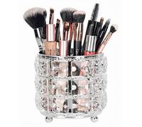 ANKROYU Large Capacity Clear Makeup Brush Organizer, Crystal Acrylic Desktop Holder for Cosmetic Brushes, Pens, Stationery & Toothbrush Storage (Silver)